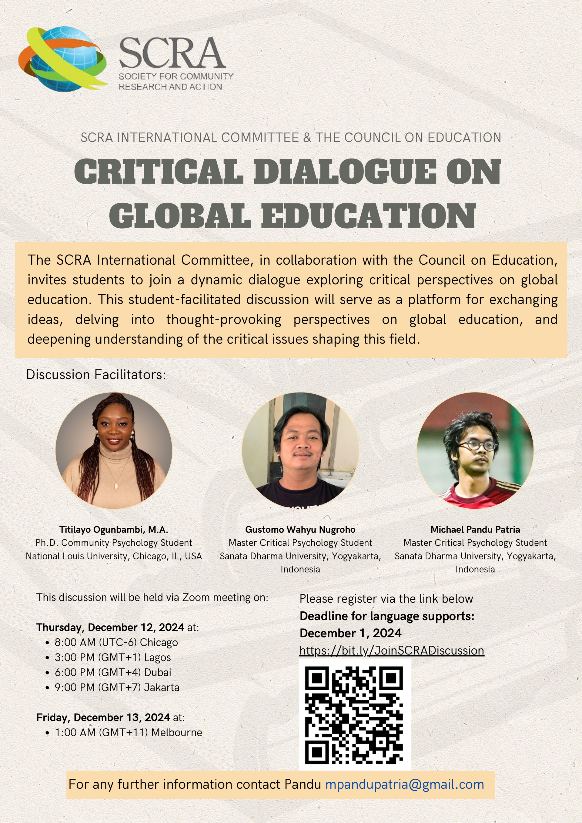 Flier of Critical Dialogue on Global Education event